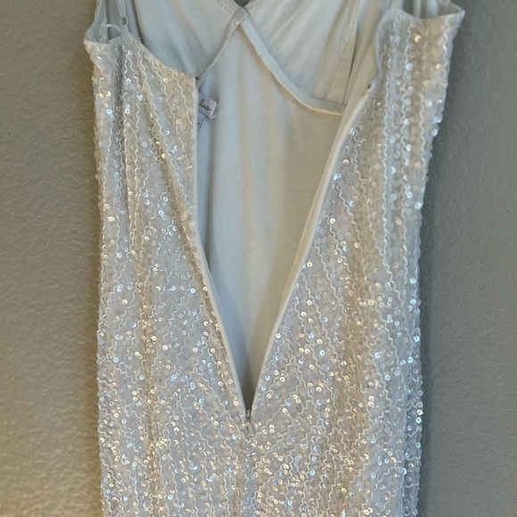Adoring Devotion White Mesh Beaded Sequin Mermaid Maxi Dress - Picture 4 of 8